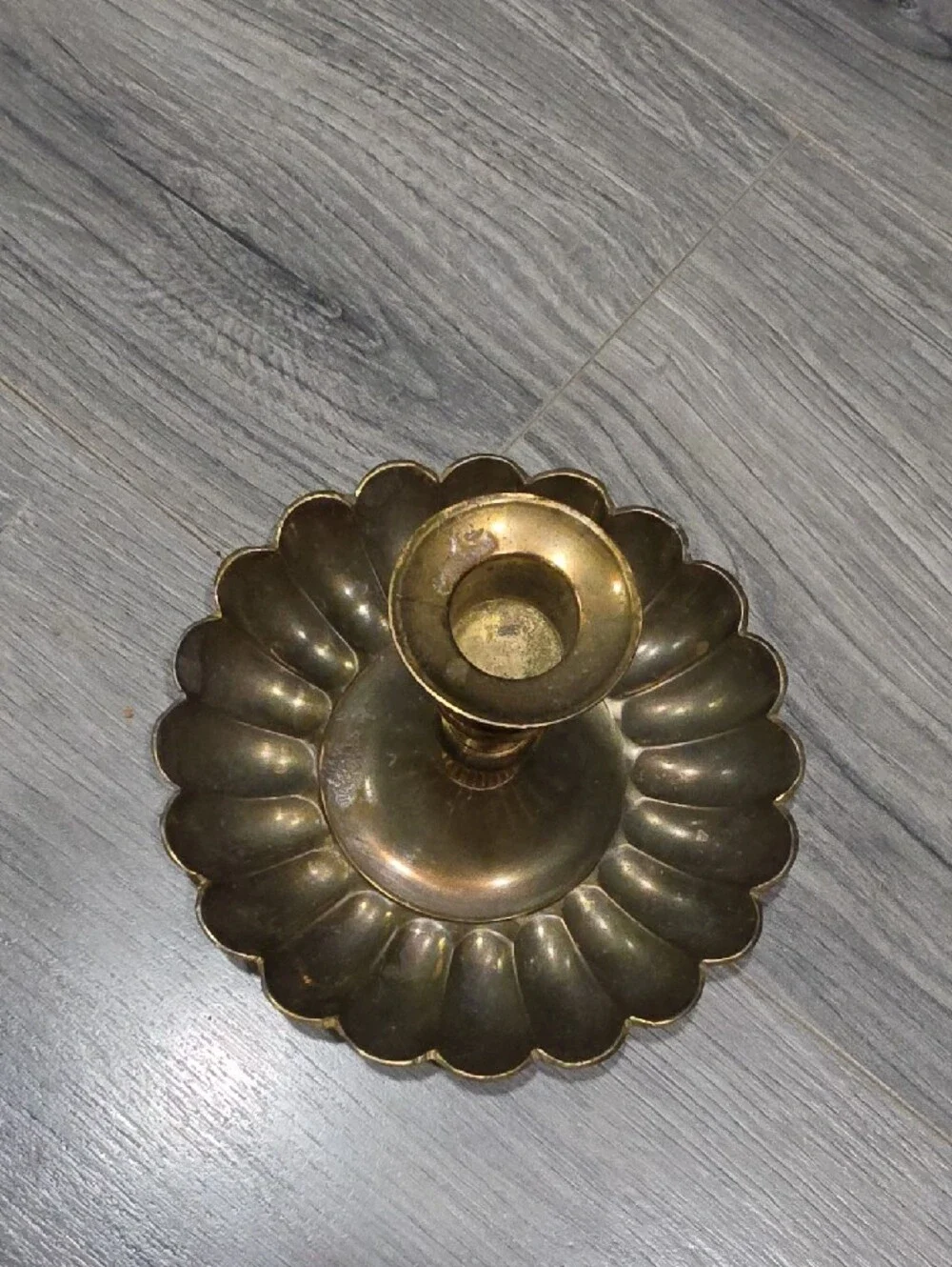 Brass Scalloped Regency MCM Candle Holder Gold Finish